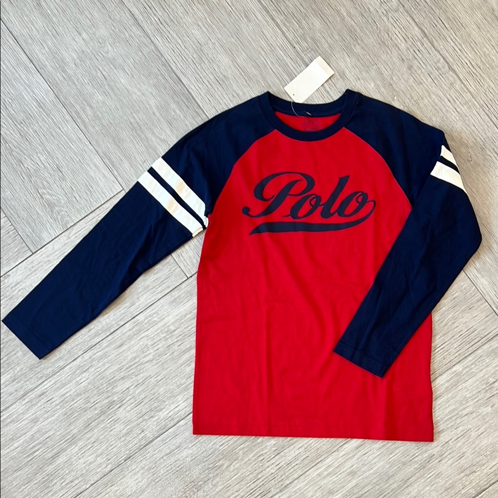 Kids Polo by Ralph Lauren Red and Blue Long Sleeve Tee- Brand New